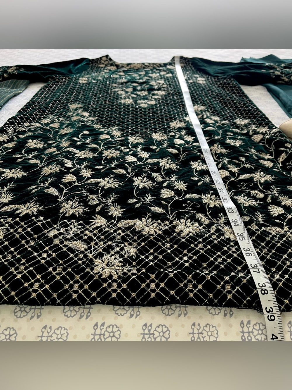 NEW Velvet Heavily Embroidered Salwar Kameez With Sequin Embellishments - Picture 11 of 12